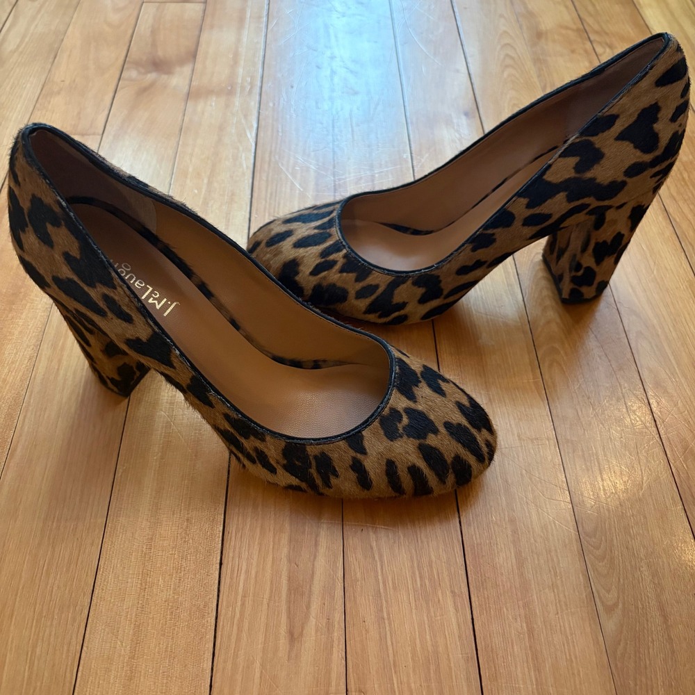 J.McLaughlin Mila Leopard Print Calf Hair Block Heel Pumps Brown Womens 7.5M